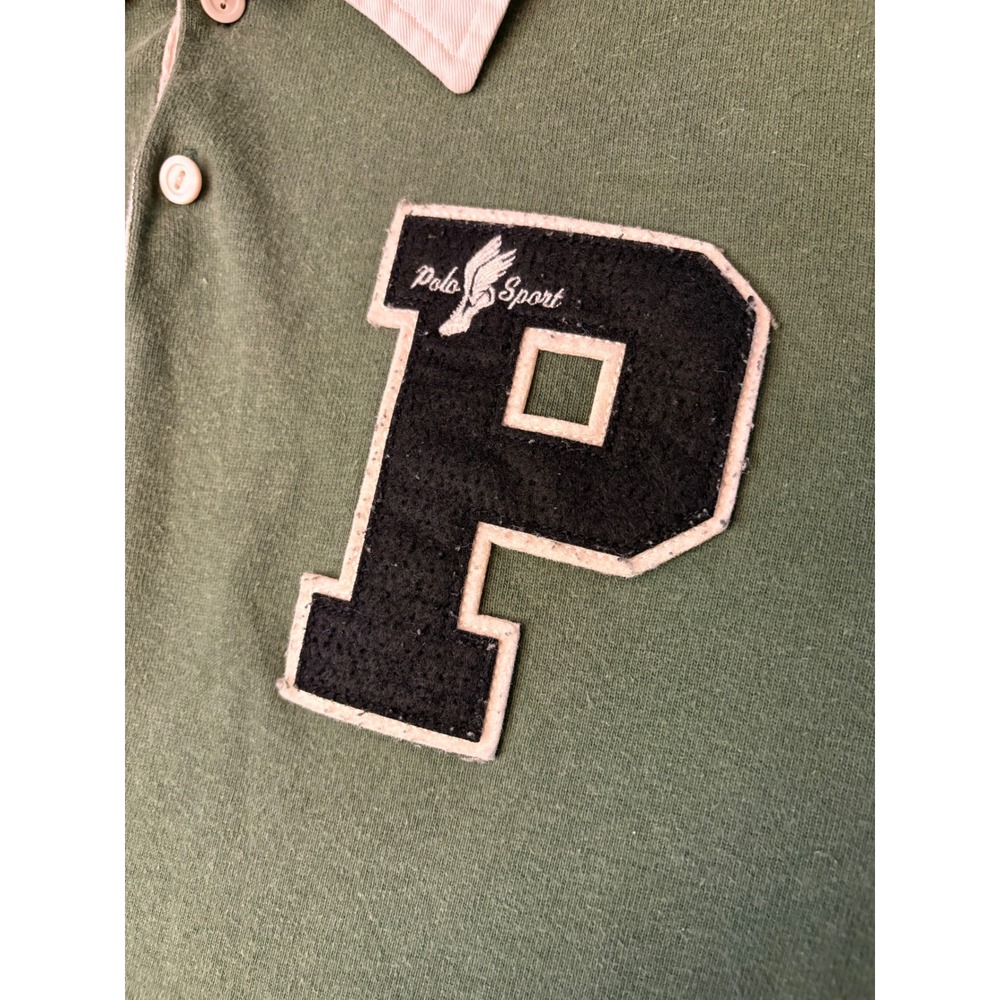 Vintage Polo Sport Ralph Lauren 67 P Wing Varsity Patch Green Rugby Shirt XXL - Picture 10 of 10